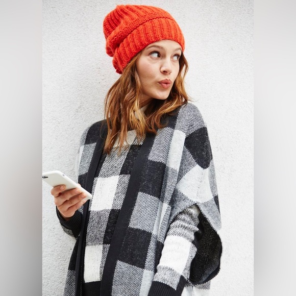 Banana Republic Sweaters - Banana Republic Fuzzy Buffalo Plaid Sweater Cape Size M/L